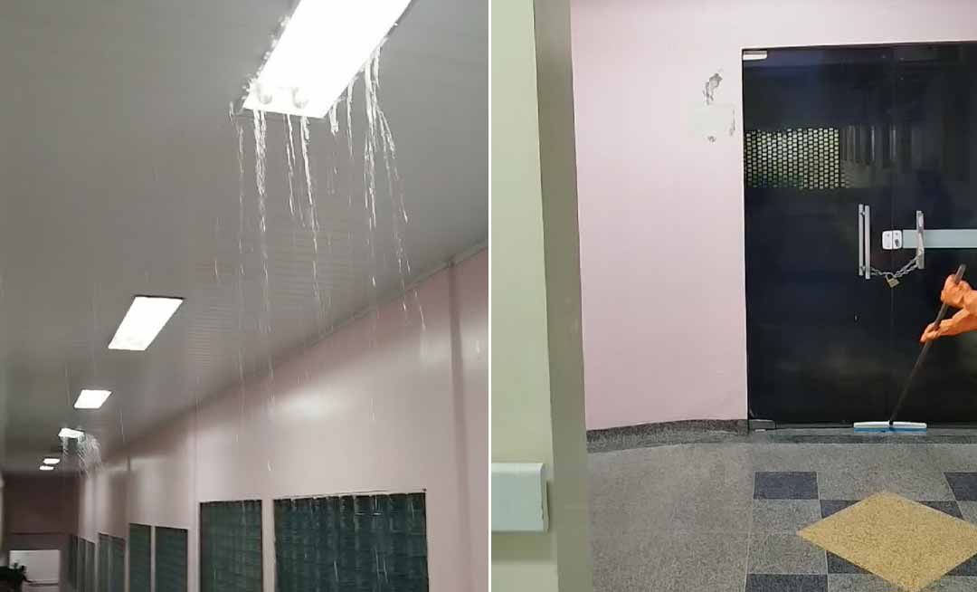 Vídeo mostra corredores e salas da maternidade de Cruzeiro do Sul alagados pela água da chuva