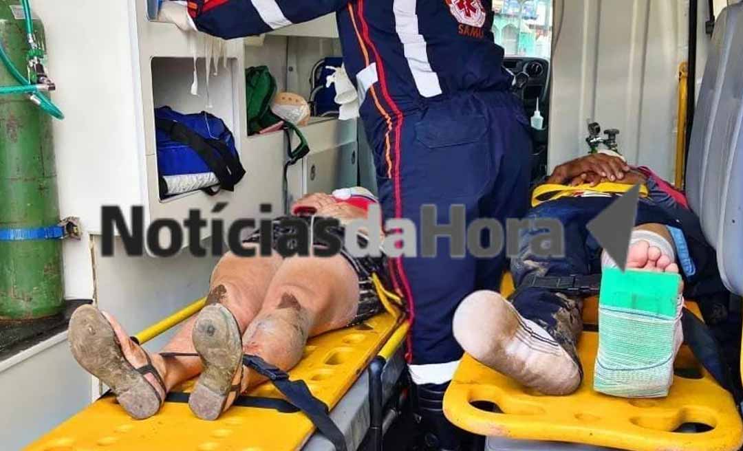 Colisão entre carro e moto deixa casal gravemente ferido em Rio Branco; acidente aconteceu no bairro Vila Ivonete