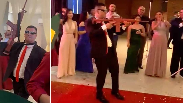 Em Rio Branco, formando em Direito entra em baile com fuzil de brinquedo ao som de “Baile de Favela" em homenagem ao ex-presidente Jair Bolsonaro
