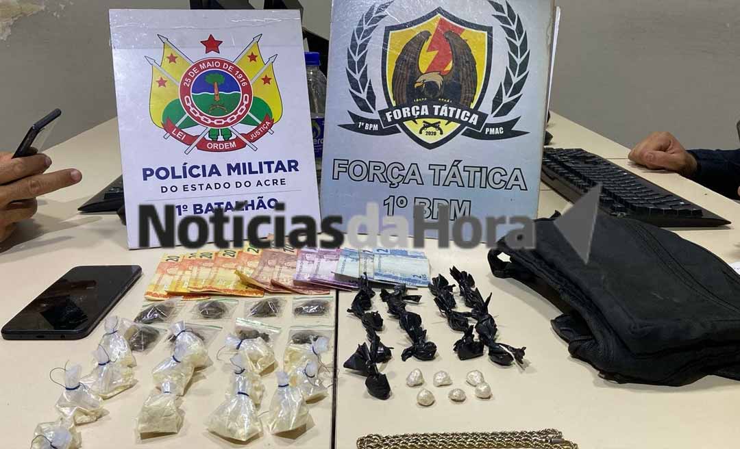 Força Tática da PM prende jovem com bolsa ‘recheada’ de drogas em Rio Branco