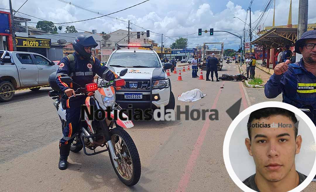 Motociclista tenta ultrapassar usando a ciclovia, se desequilibra e é atropelado violentamente por caminhão