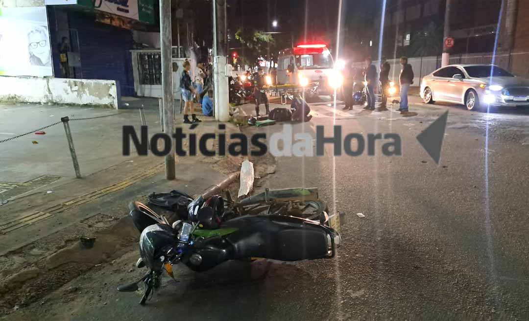 Motociclista de aplicativo entra na contramão e colide com moto de alta cilindrada em avenida movimentada de Rio Branco