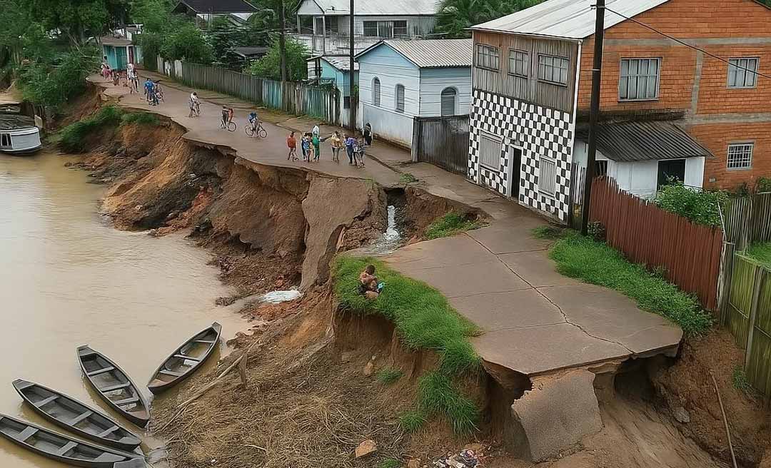 Barranco desaba às margens do Rio Purus em Boca do Acre após forte chuva