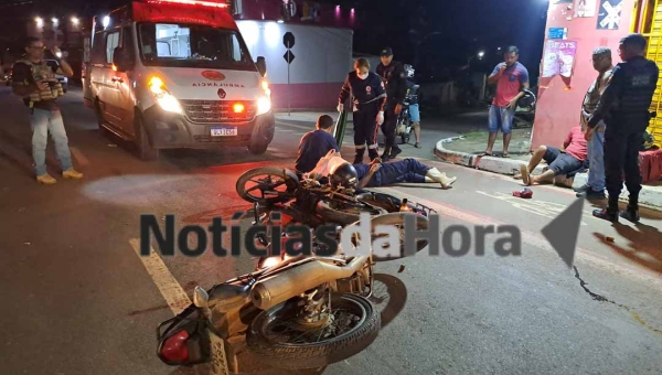 Idoso supostamente embriagado faz conversão proibida e colide com motoboy na Antônio da Rocha Viana, em Rio Branco