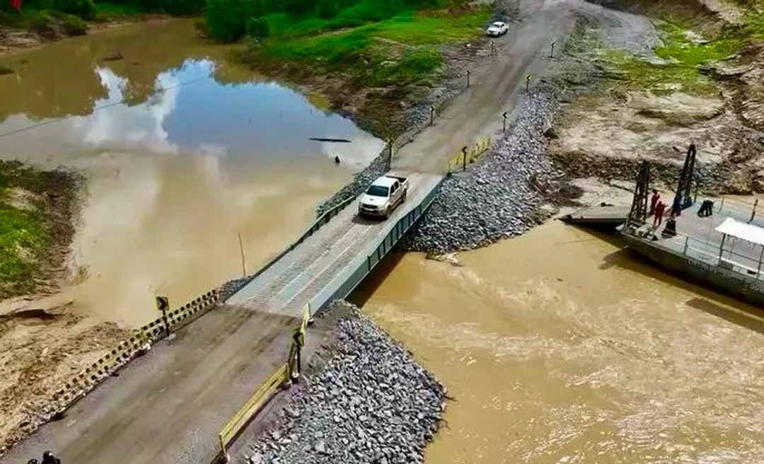 DNIT instala ponte metálica provisória para liberar tráfego na BR-364 próximo a Sena Madureira