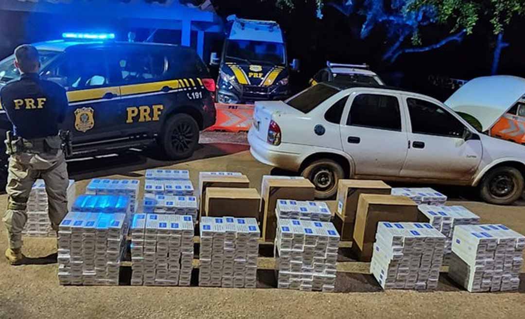 PRF apreende veículo com sinais identificadores adulterados e carga de 11 mil maços de cigarro contrabandeados no Acre