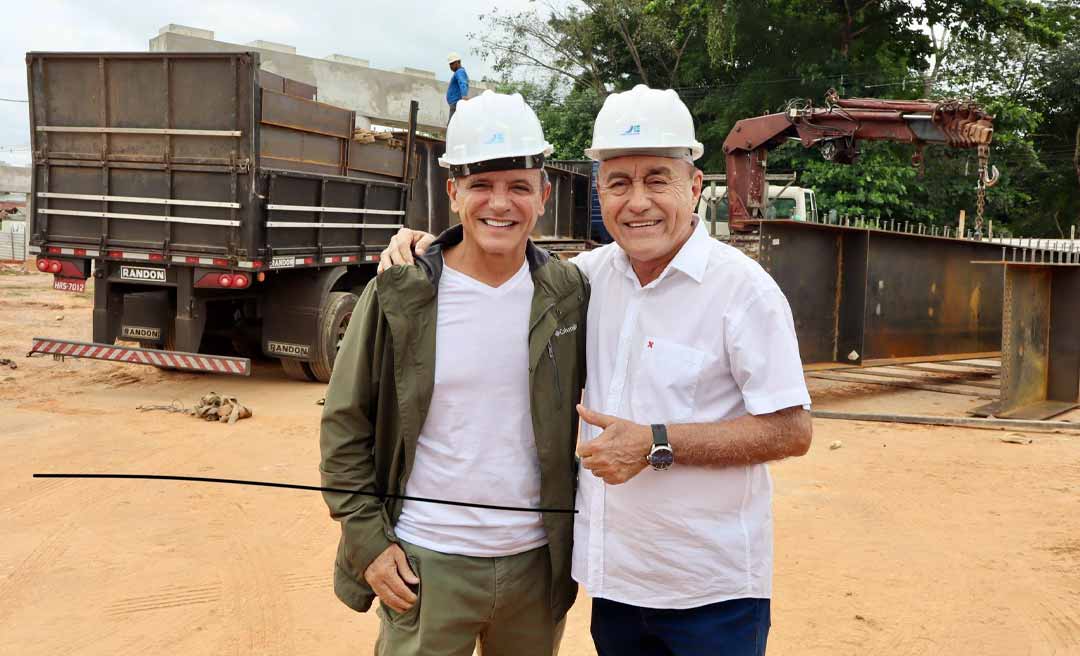 Bocalom e Márcio Bittar acompanham entrega da primeira carreta com vigas metálicas que irão compor a estrutura do Elevado da AABB