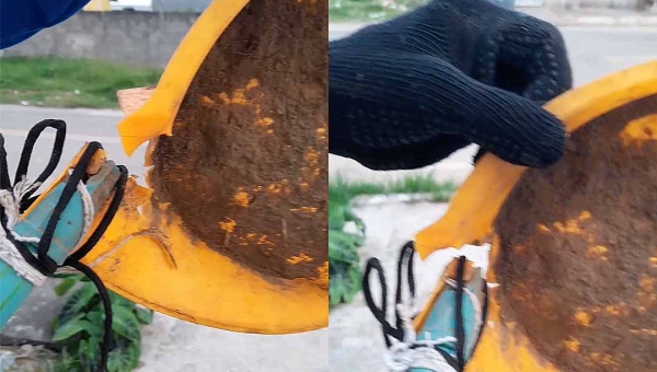 Gari tenta juntar o lixo da cidade de Feijó com pá remendada com barbante