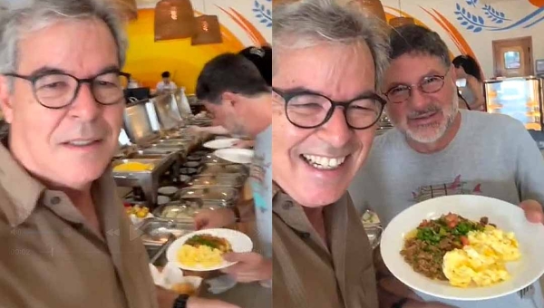 JV e Binho tomam café juntos, e Viana pergunta: “Vai uma baixaria aí?”