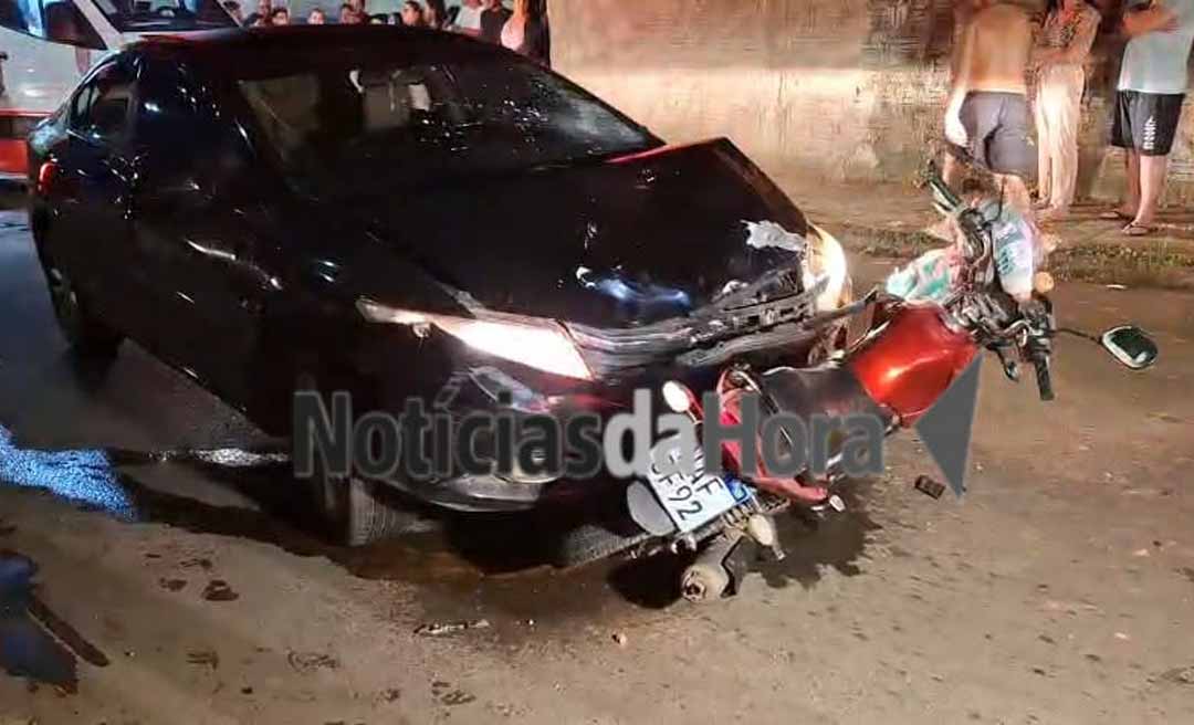 Família fica ferida após motociclista avançar preferencial e colidir com carro no bairro Conquista, em Rio Branco