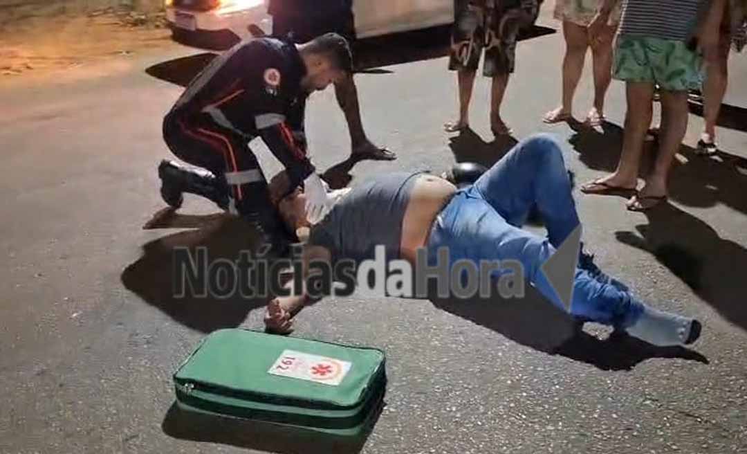 Motociclista sofre fratura exposta após ser atingido por carro dirigido por padre; acidente aconteceu na Estrada do Calafate, em Rio Branco