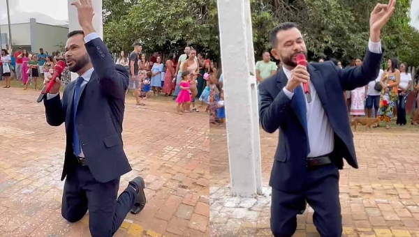 “Nos ajude, Porto Walter tem um sonho”, pede vereador, de joelhos, ao defender reabertura do ‘Ramal Barbary’