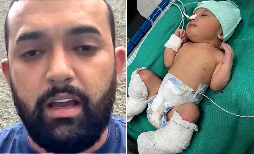 Em vídeo, pai de recém-nascida reconhece qualidade do tratamento que a filha está recebendo após incidente em maternidade no Acre