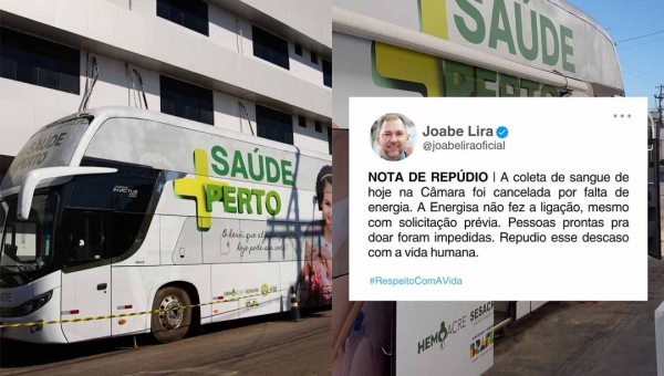 Por falta de energia, Hemoacre deixa de realizar serviço de coleta de sangue na Câmara de Rio Branco e vereador repudia “descaso” da Energisa