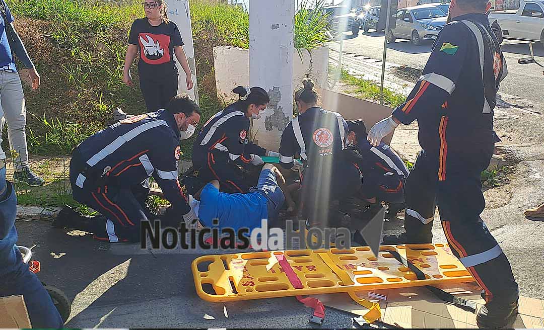 Motociclista sofre fratura exposta ao colidir com caminhão durante ultrapassagem pela direita no Jardim Europa, em Rio Branco