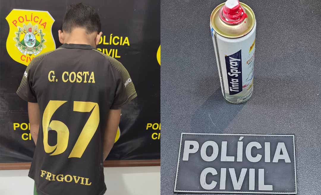 Adolescente é apreendido após pichar viatura da Polícia Civil com a sigl de facção criminosa