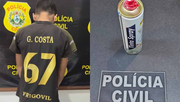 Adolescente é apreendido após pichar viatura da Polícia Civil com a sigl de facção criminosa