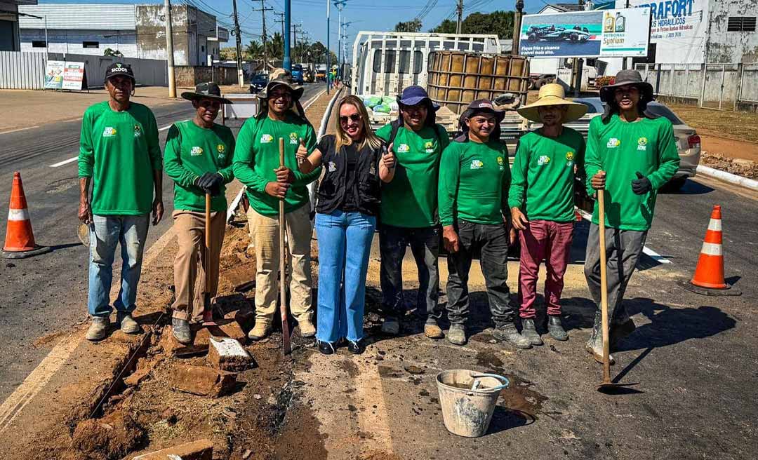 Com trabalho do Deracre, AC-40 passa por melhorias em meio-fio, sinalização e calçadas