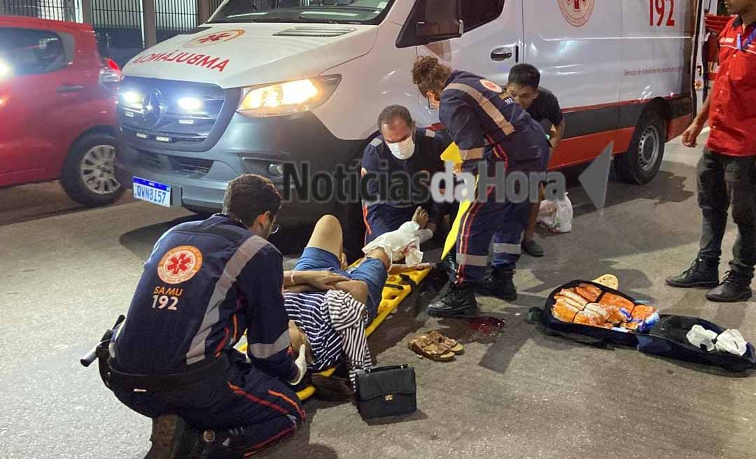 Idosa é atropelada por motociclista e sofre fratura exposta na Via Chico Mendes, em Rio Branco