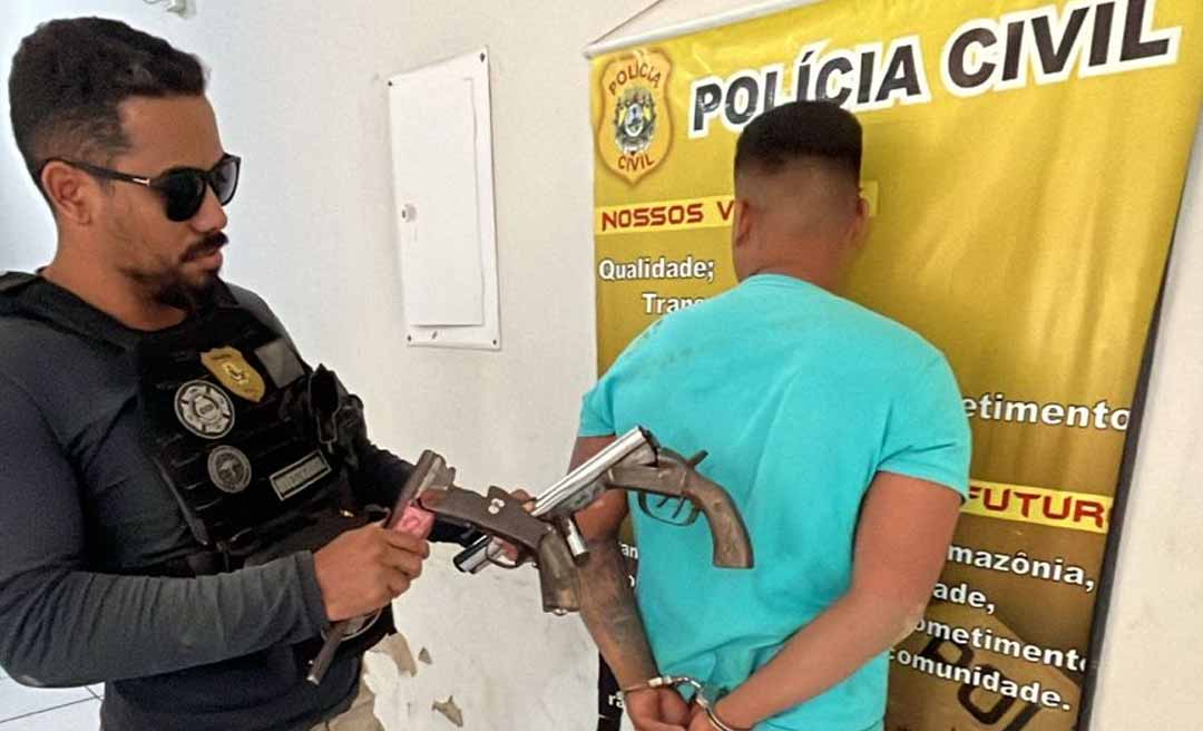 Polícia Civil prende homem armado, apreende drogas e armas e esclarece dois homicídios em Assis Brasil