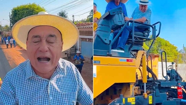 Em vídeo em cima de máquina de pavimentação, Bocalom detona Ruas do Povo e promete asfalto de qualidade