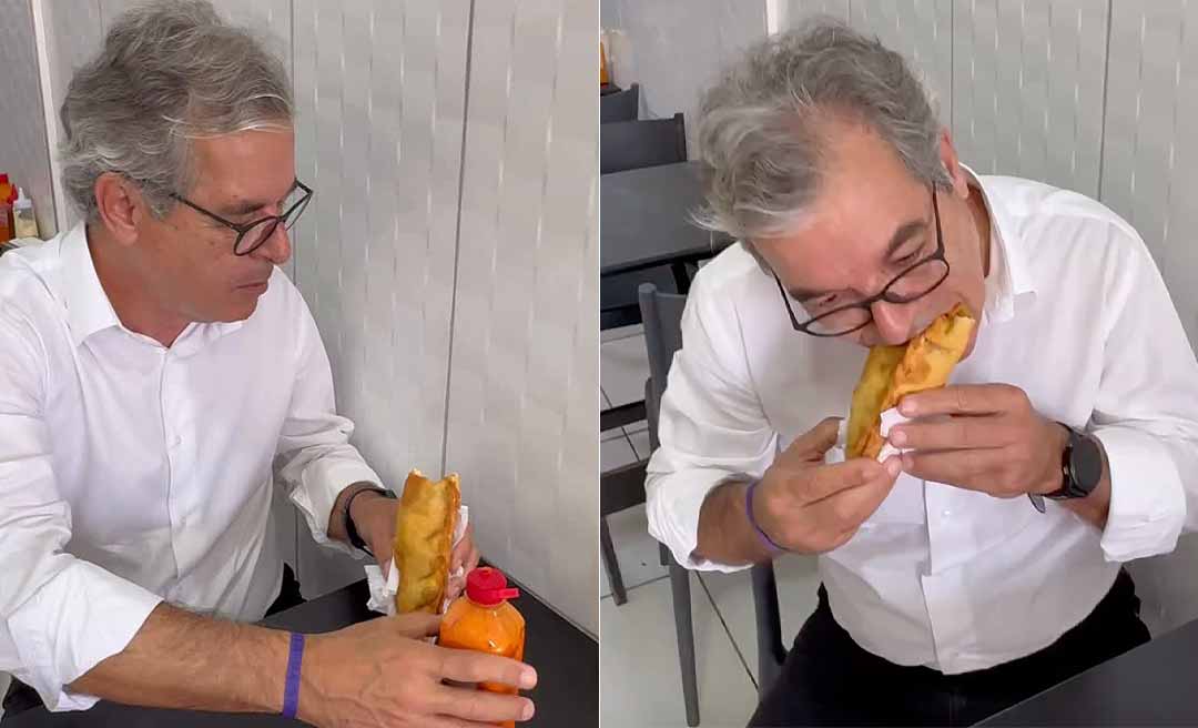 Após a Delta/NH colocar Jorge Viana na segunda cadeira do Senado, petista dá ‘start’ nas andanças e come saltenha sem refrigerante: ‘Isso é Acre’