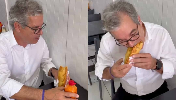 Após a Delta/NH colocar Jorge Viana na segunda cadeira do Senado, petista dá ‘start’ nas andanças e come saltenha sem refrigerante: ‘Isso é Acre’