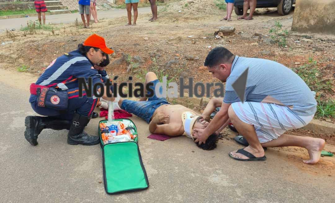 Motorista tem dilaceração na perna com perda de tecido após colisão no Mocinha Magalhães