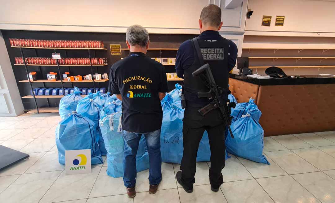 Operação da Receita Federal e Anatel apreende selos falsos e dezenas de smartphones e tablets em Rio Branco