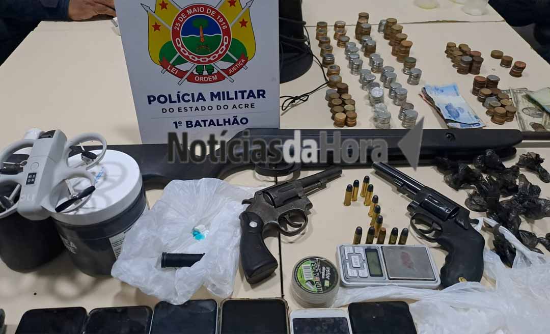 Polícia Militar prende casal com armas, drogas e drone usado para vigiar viaturas no bairro Habitasa, em Rio Branco