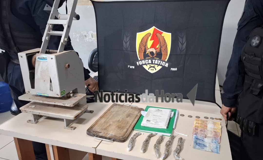 Suspeito é preso com drogas e prensa durante ação policial no bairro Floresta Sul, em Rio Branco