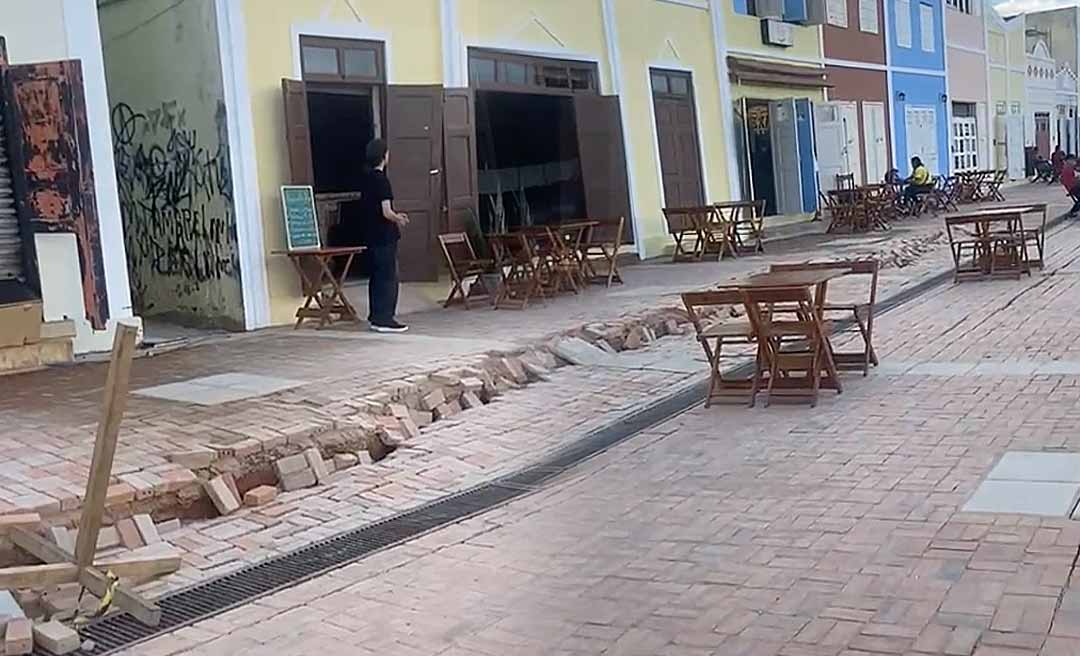 Após quase dois anos de obras, Calçadão do Novo Mercado Velho volta a apresentar rachaduras em trecho já recuperado